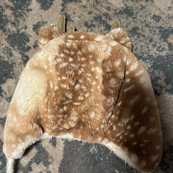 Justice Christmas Theme Reindeer Earflap Hat & Gloves 3Piece Set Brown Cream OS - Picture 4 of 7